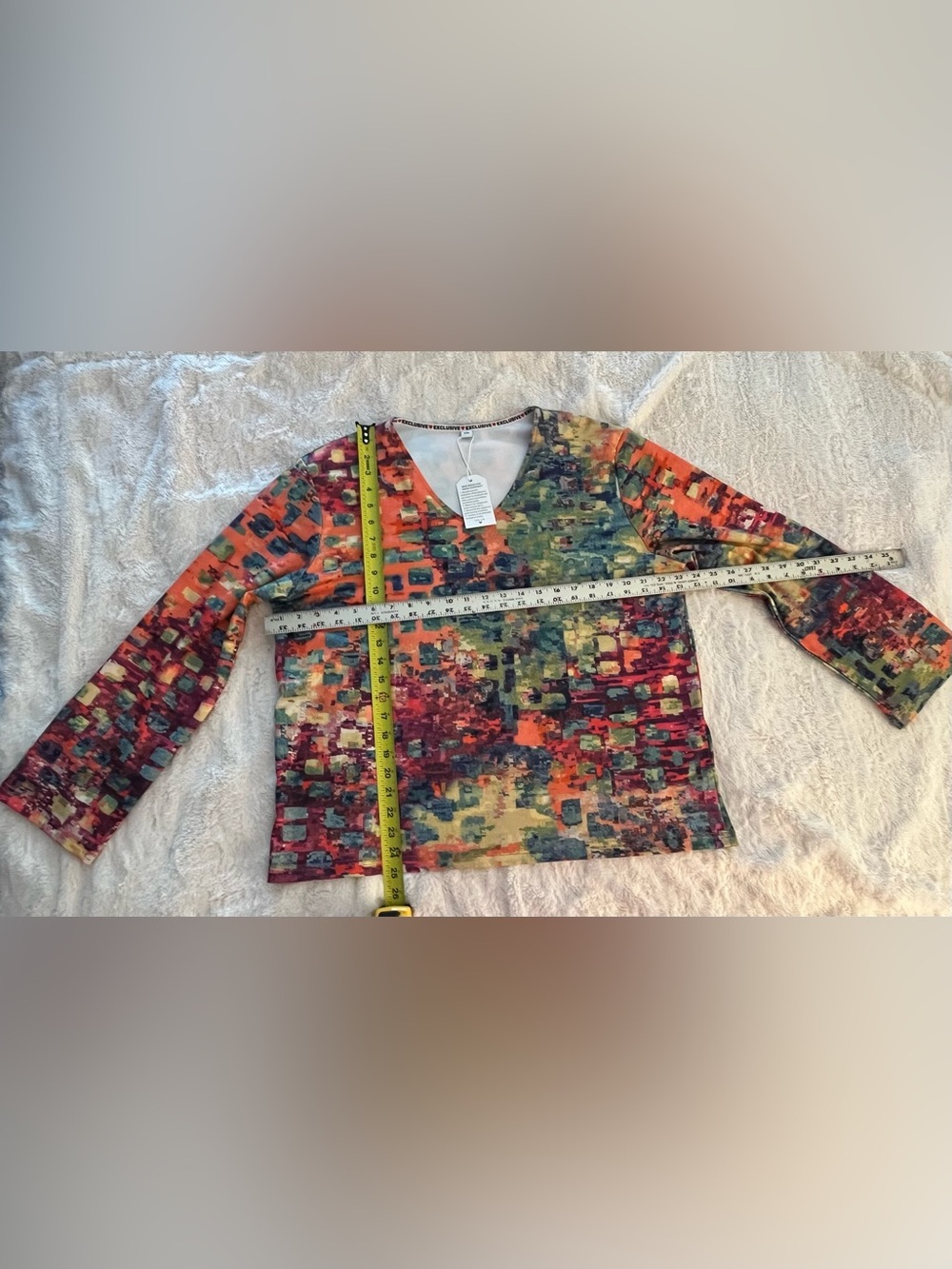 Multi-Color XXL Abstract V-Neck Top with 3/4 sleeves. Polyester fabric